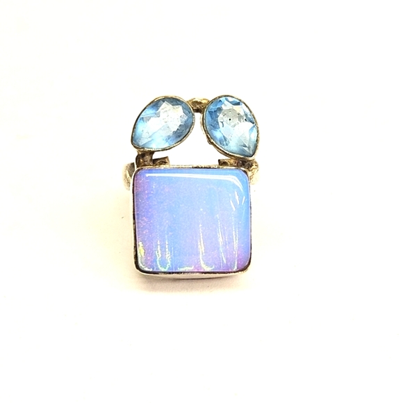 Artisan Jewelry - Blue Dichroic Glass Sterling Silver Ring